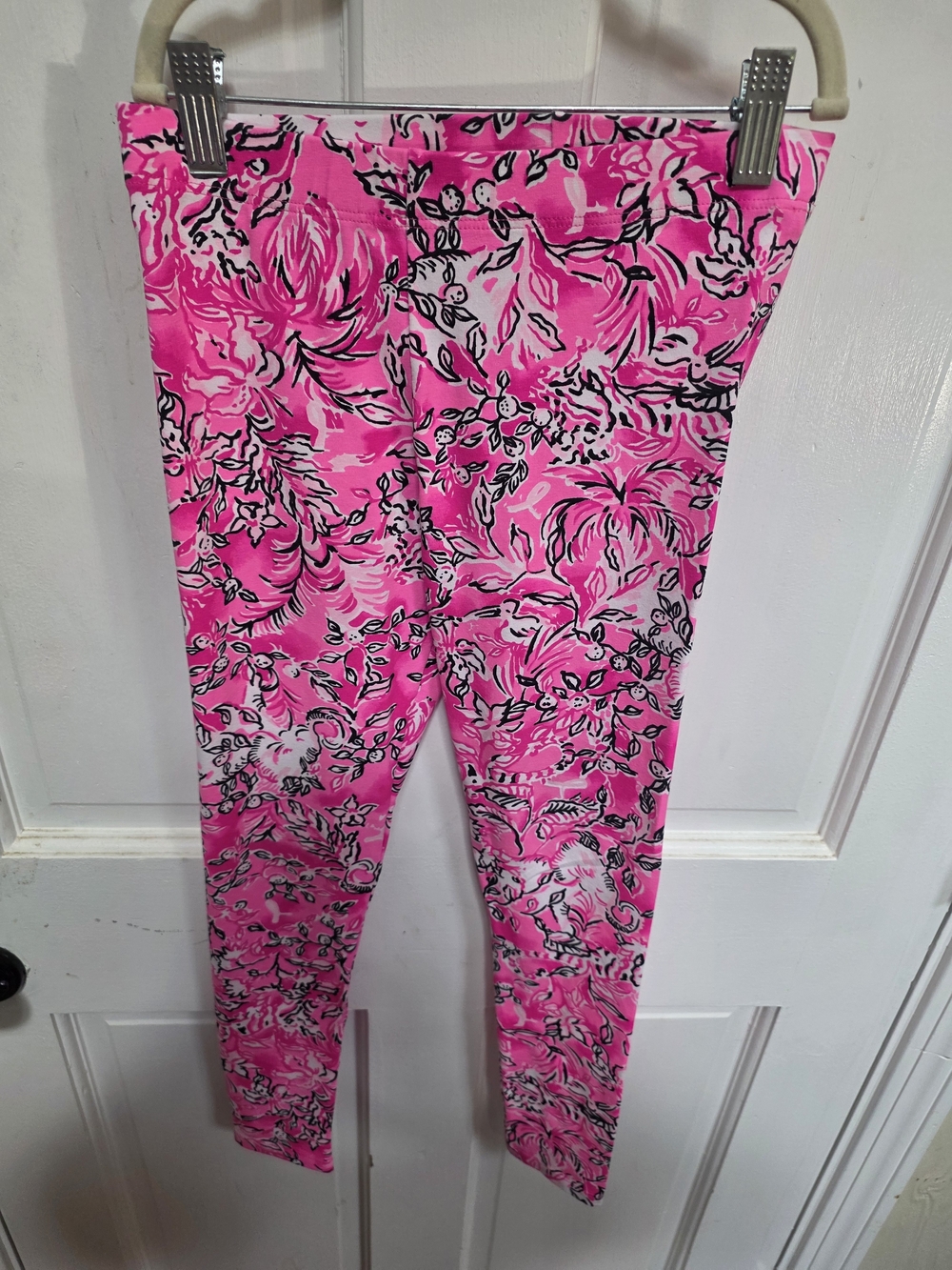 Lilly Pulitzer Elephant Pink Floral Print Girls' Leggings Large (8-10)